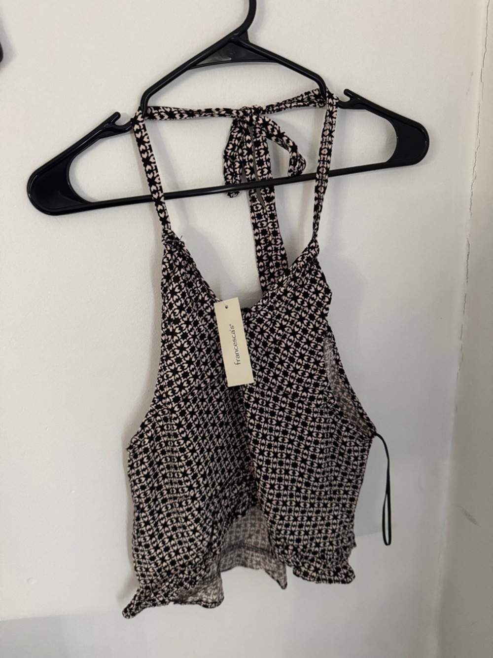 Francesca's Collections Black and White Printed Tie-Back Halter Camisole